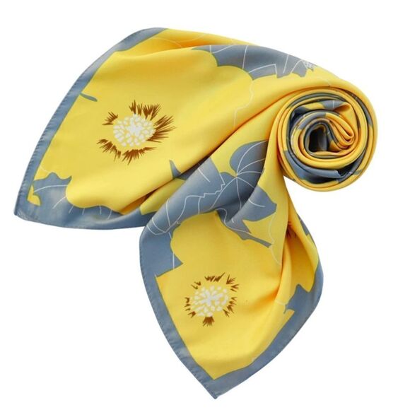 Yellow Floral Silky Scarf  - Picture 4 of 4